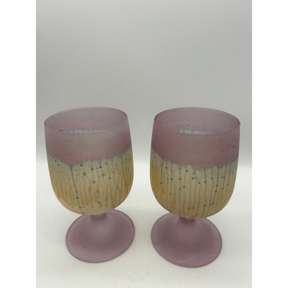 Rueven Art Glass Frosted Decanter with 2 glasses Barware Pastel Drip - Picture 4 of 8